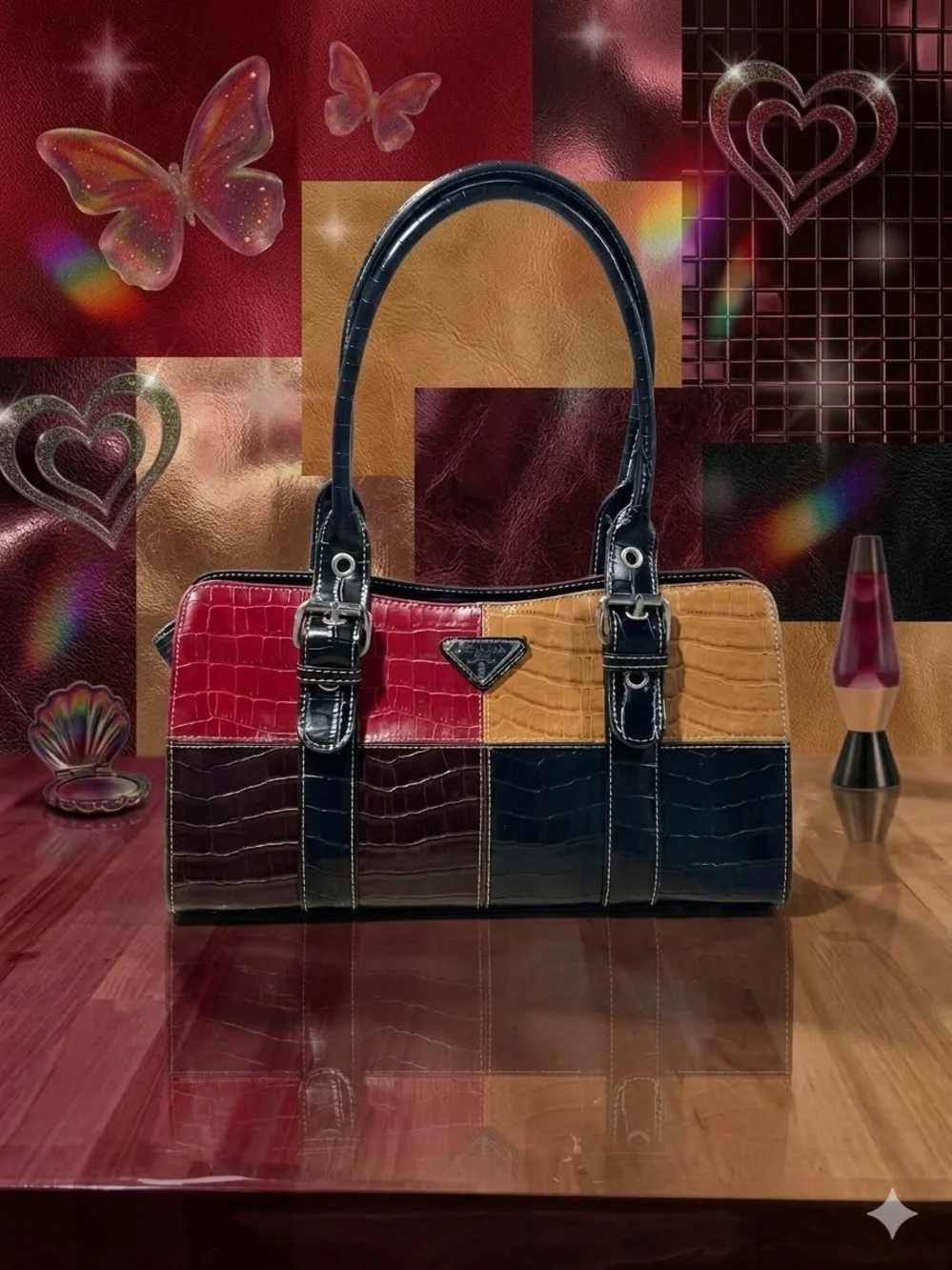 Purse non brand Y2K vibes Tri-Tone Patchwork Croc Satchel Handbag